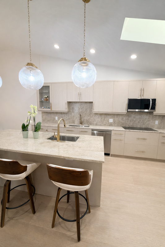Modern Kitchen Remodel with Waterfall Island