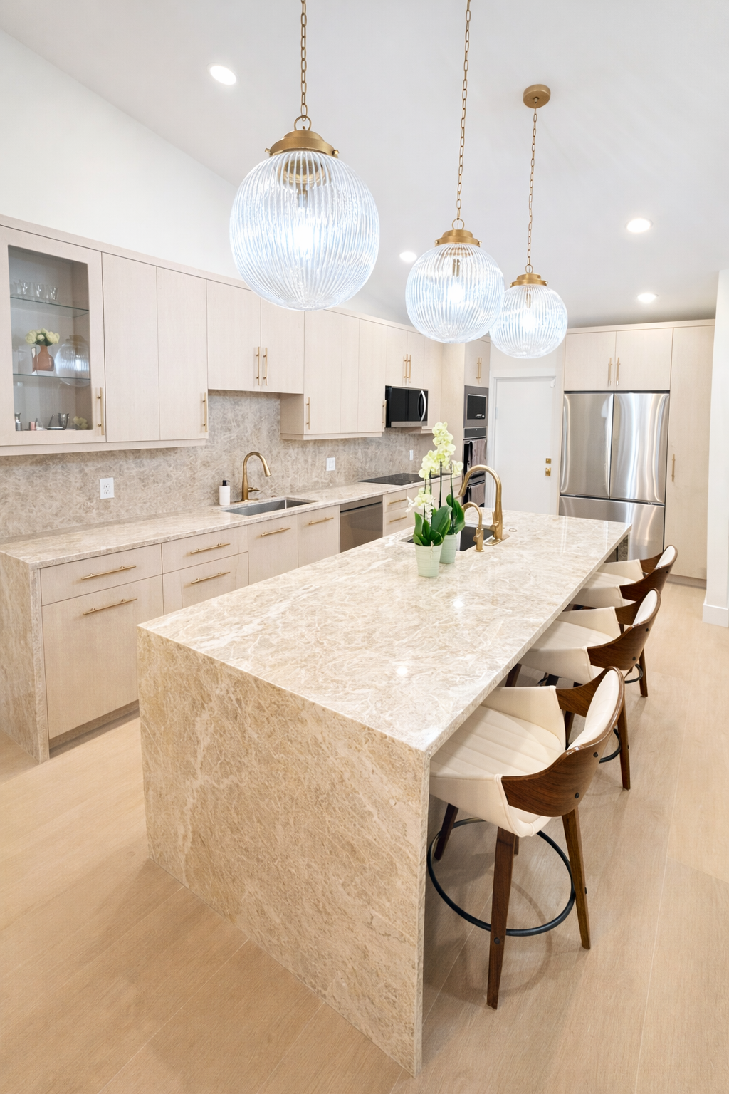 Modern Kitchen Remodel with Waterfall Island